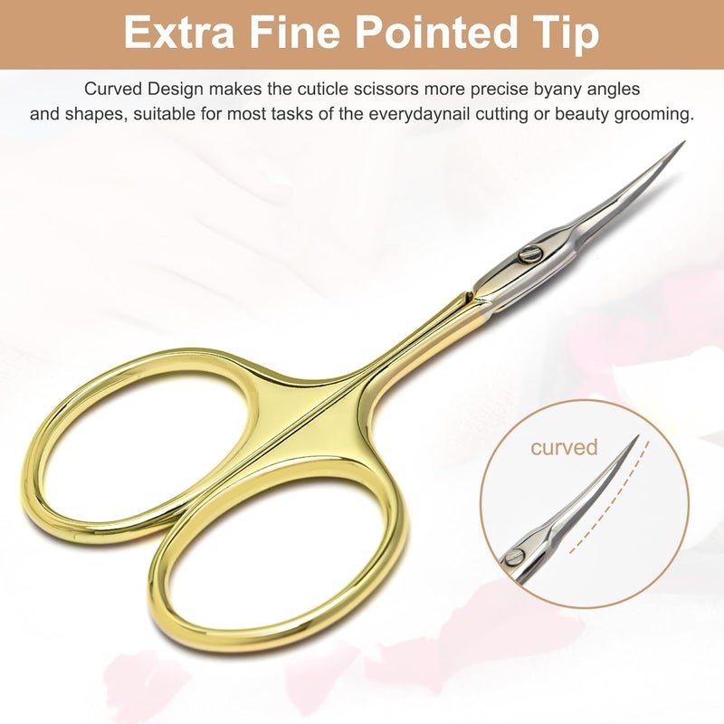 CGBE Manicure Scissors, Extra Fine Eyebrow Scissors for Grooming, Curved Blade Nail Scissors Precise Pointed Tip Grooming Kit for Eyebrow, Eyelash, Trim Nail and Dry Skin, Gold - Image 2